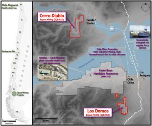 Location of the Cerro Bayo-Los Domos and Cerro Diablo Projects